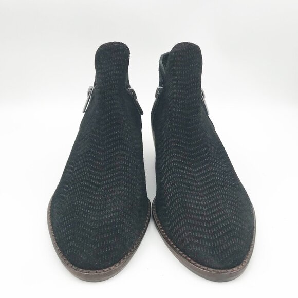 LUCKY BRAND Black Suede Block Heel Ankle Booties Womens 7 Western Boots - Picture 2 of 8